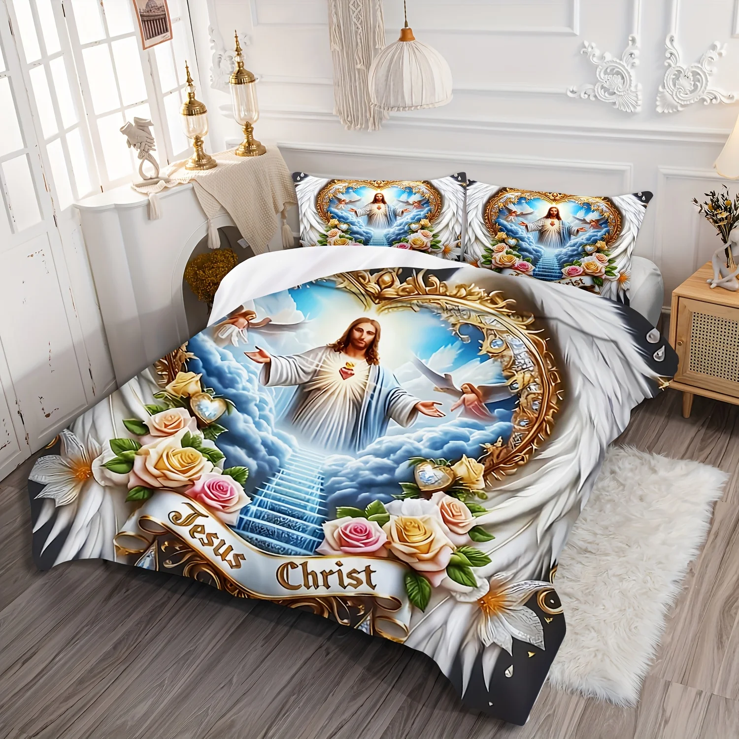 Sacred Devotion Wings Cross Fl - огляд і ціна Duvet Cover Sets With Zipper