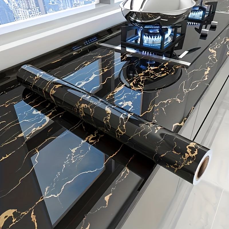 1pc Luxury Black Marble Wallpa - огляд і ціна Kitchen